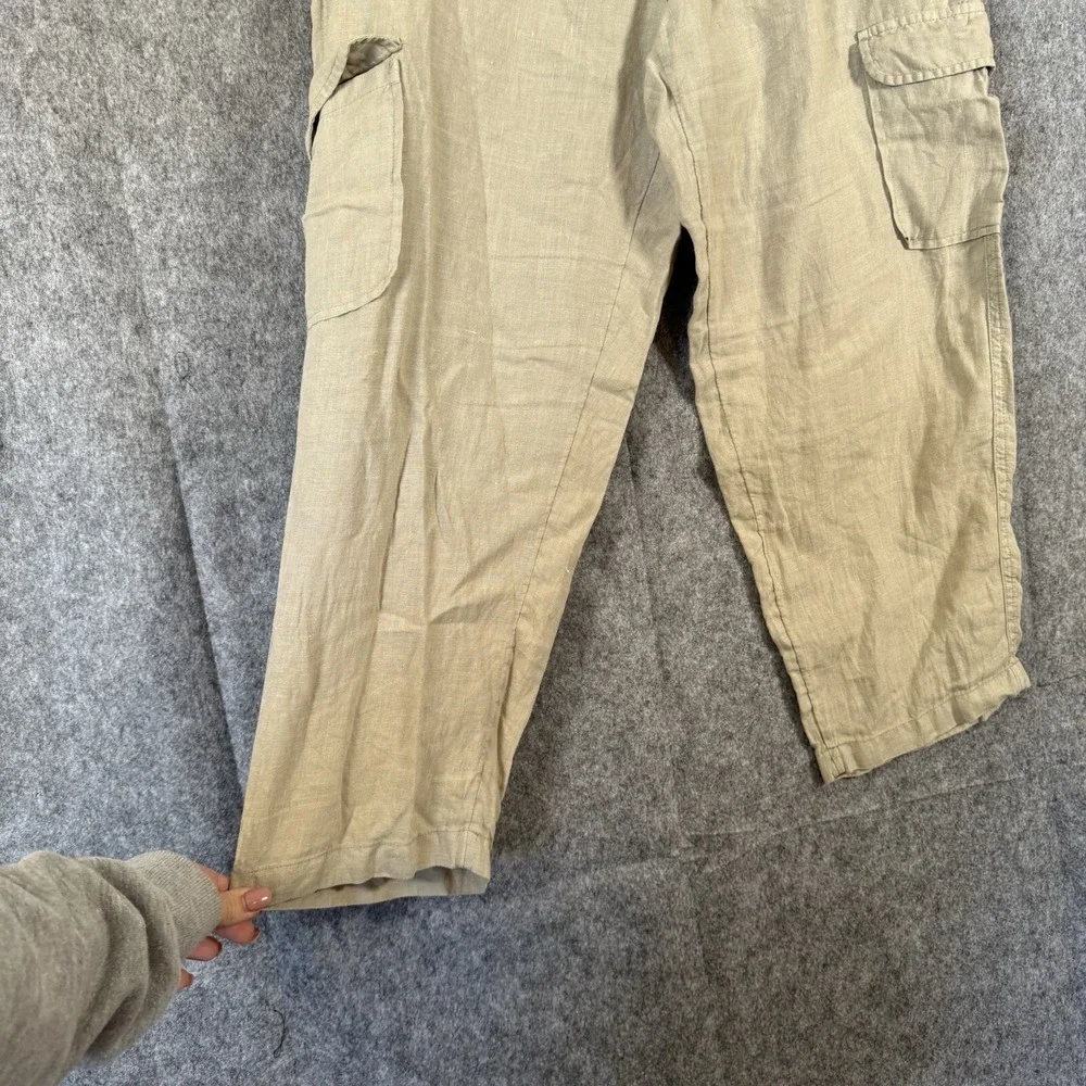 Rachel Roy Linen Cargo Pants Womens Large Moss Green Boho Lagenlook Minimalist